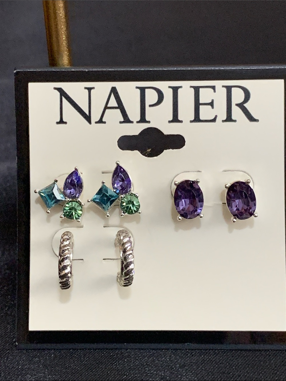 NWT Napier 3 pair set of silver tone earrings
